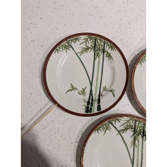 Set Of 3 Kutani Eggshell China bread dessert Plates Bamboo Design Geometric Bord - Picture 8 of 11
